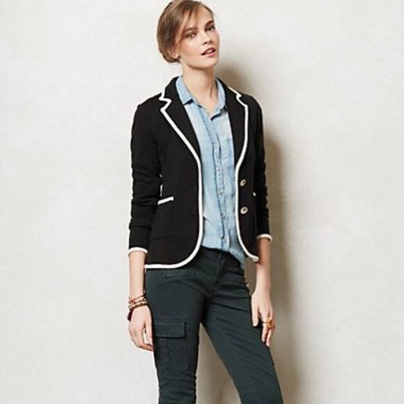 ANTHROPOLOGIE Joliet Sweater Blazer Black & White Knit Jacket - Picture 3 of 3